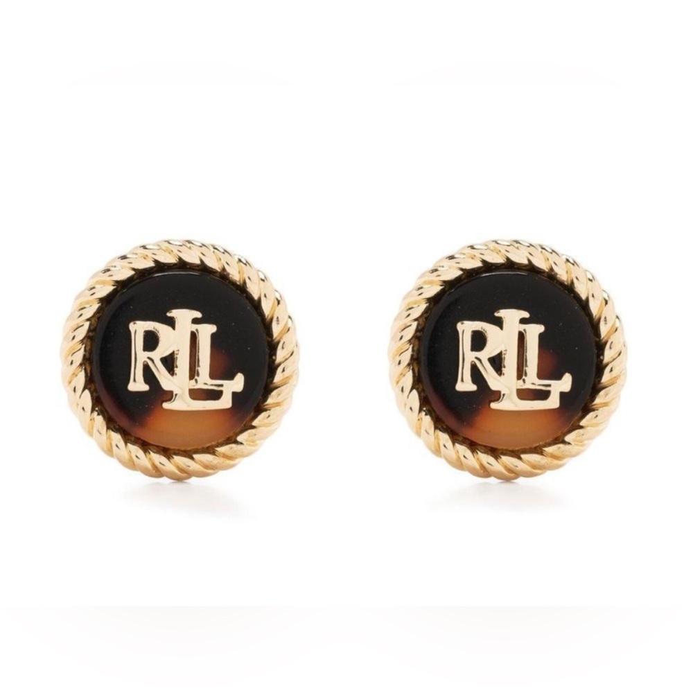 Lauren Ralph Lauren Gold Tone Tortoiseshell Logo Stud Earrings